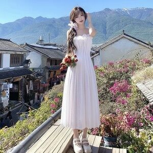 NEW White Lace Squareneck Spaghetti Strap Midi Dress